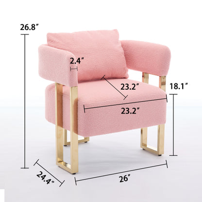 2-PCS Pink Teddy Fleece Accent Side Chair with Polished Gold Metal Square Legs