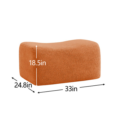 Orange Teddy Fabric Modular Ottoman, No-Assembly Plush Footrest for Sectional Sofa