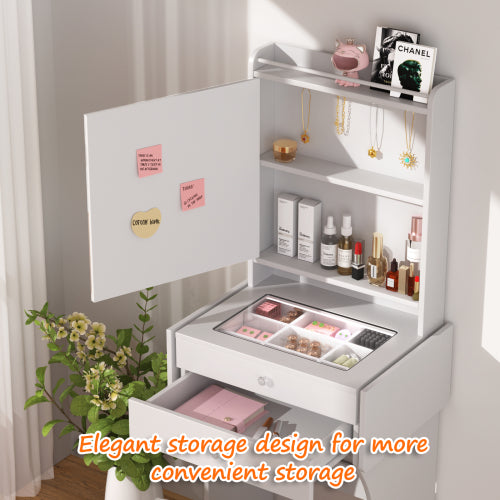 Vanity Set for Small Bedrooms - Small Space Makeup Vanity with Stool, Compartmentalized Drawers & 20cm Foldable Side Tables (Left and Right)