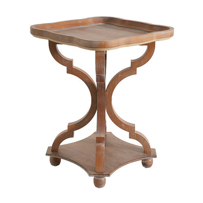 French Country Square Accent Table, Distressed Faux Wood Hourglass Base End Table, 18.75"W×18.75"D×25"H