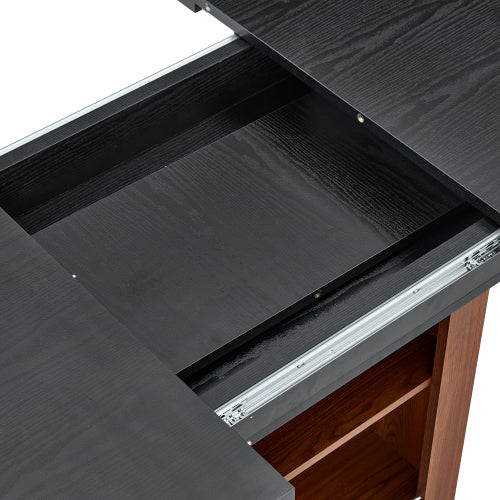 Expandable MDF Dining Table with Storage, Black Tabletop