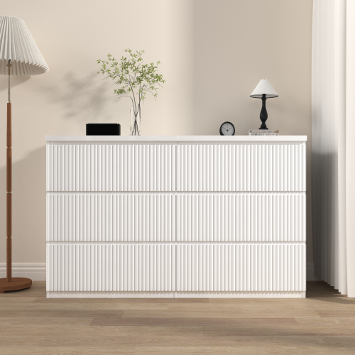 Modern White 6 Drawer Dresser, Wave Panel Drawer Fronts, Storage Cabinet, Versatile Chest of Drawers for Bedroom, Living Room - Sleek & Spacious Home Storage Solution