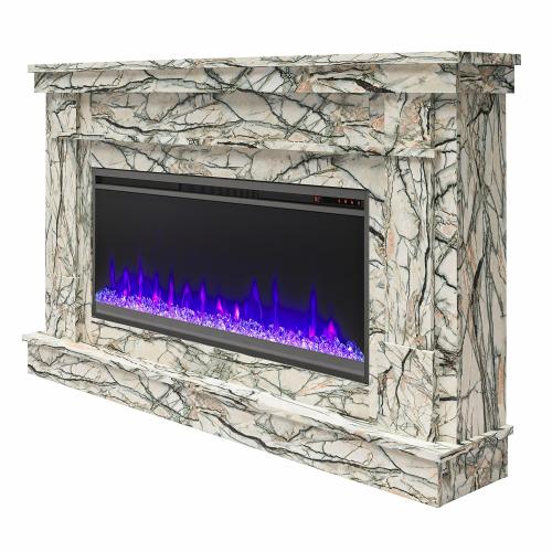 Waverly Wide Mantel with Linear Electric Fireplace & Crystal Ember Bed