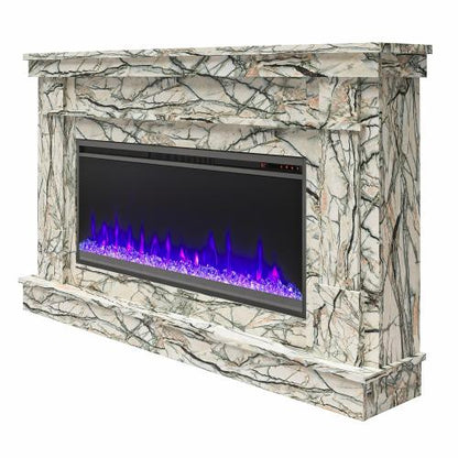Waverly Wide Mantel with Linear Electric Fireplace & Crystal Ember Bed