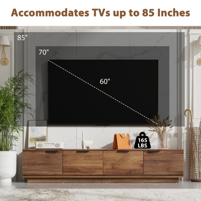 78.7 inch Walnut Mixed Slat Flat Panel Legless TV Stand Full Closed Media Console Fits Up To 85 inch TV
