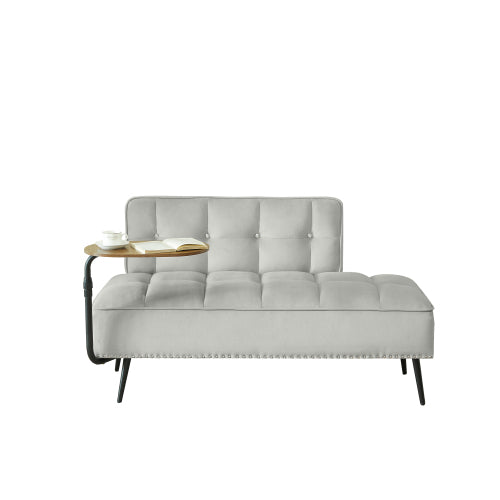 54-Inch Modern Two-Seater Velvet Sofa with 360 degree  Rotating Side-Table Copper-Nail Accents for Small-Spaces