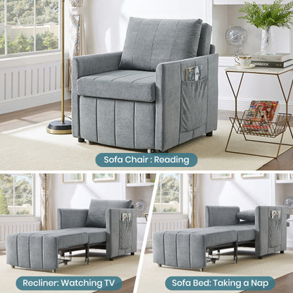 Grey 31.5 inch  Pull-Out Convertible Sofa Bed, 5-Position Backrest, Side Pockets & Storage Basket