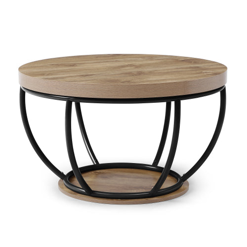 31inch  Round 2-Tier Industrial Coffee Table, Wood & Metal