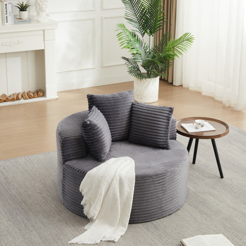 43 inch  Round Corduroy Single Lounge Chair, Minimalist Style with 3 Pillows
