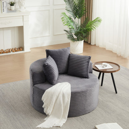 43 inch  Round Corduroy Single Lounge Chair, Minimalist Style with 3 Pillows