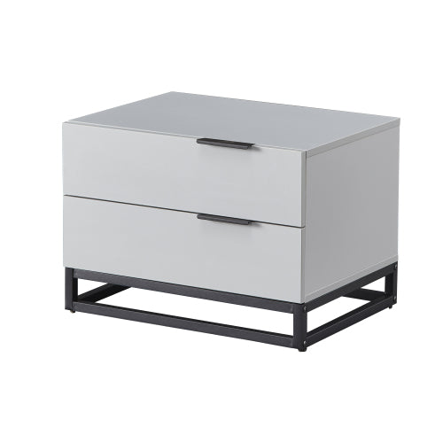 Grey White 2 Drawer Nightstand with Storage Cabinet