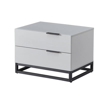 Grey White 2 Drawer Nightstand with Storage Cabinet