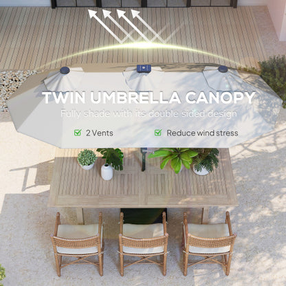 Outdoor Umbrella,Double-sided Outdoor Patio Umbrella,with Solar Lights and Base,Dining Table Umbrella Push Button Tilt