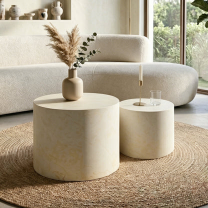 Set of 2 Beige Faux Marble Nesting Coffee Tables