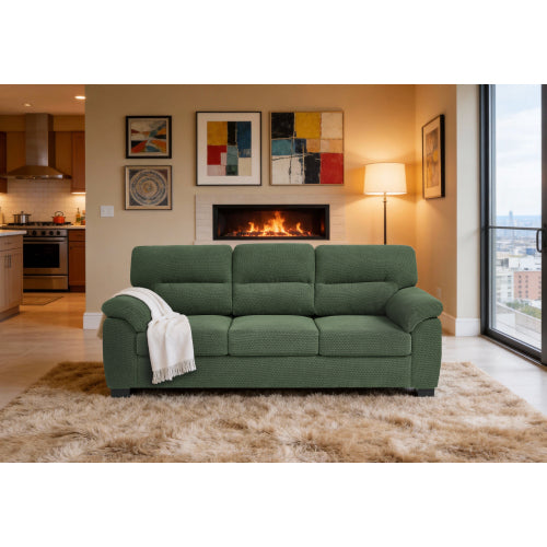 Green Modern 3-Seater Upholstered Sofa,Textured Fabric,Solid Wood Frame