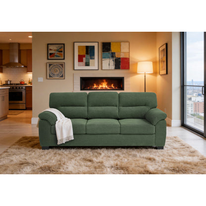 Green Modern 3-Seater Upholstered Sofa,Textured Fabric,Solid Wood Frame