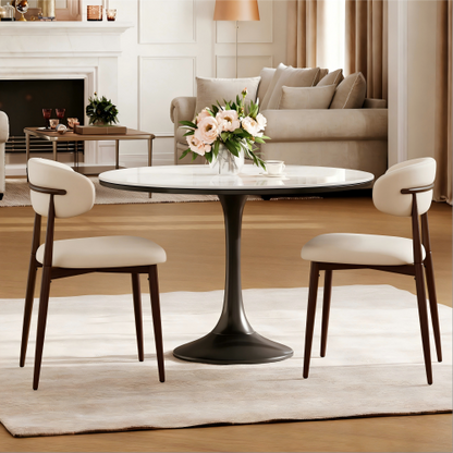 Set of 2 Metal Dining Chairs with Upholstered Seat, Woodgrain Frame, Beige Kitchen Chairs