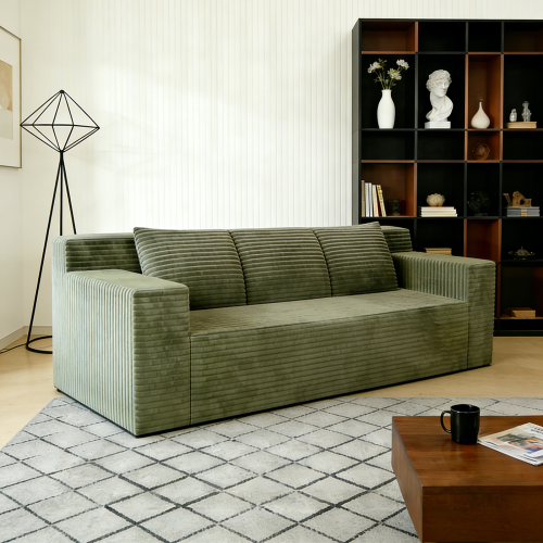 71 inch  Corduroy L-Shaped Deep-Seat 3-Seater Sofa, No Assembly Required