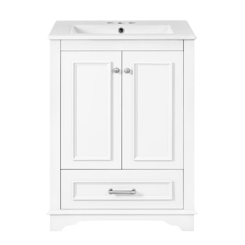 24'' Bathroom Vanity with Ceramic Sink Combo, Modern Freestanding Storage Cabinet with Silver Handles, Soft Closing Doors