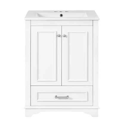 24'' Bathroom Vanity with Ceramic Sink Combo, Modern Freestanding Storage Cabinet with Silver Handles, Soft Closing Doors
