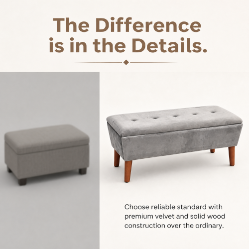 42 inch Linen Ottoman Bench with Solid Wood Tapered Legs