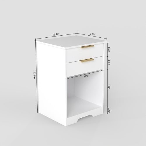 Nighstand With 2 Drawers,End Table,Nightstand with Open Space,Golden Handle,Morden Design,For Living Room,Bedroom,Easy Assemble,White