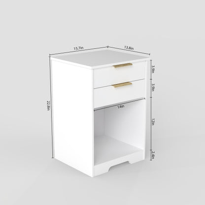 Nighstand With 2 Drawers,End Table,Nightstand with Open Space,Golden Handle,Morden Design,For Living Room,Bedroom,Easy Assemble,White