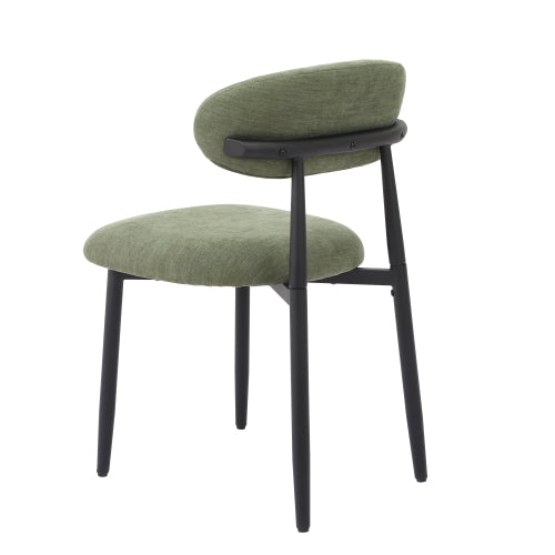 Modern Fabric Upholstered Metal Dining Side Chairs with Foot Pegs, Set of 2, Green