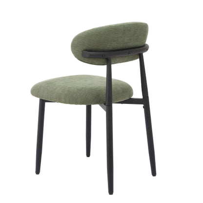 Modern Fabric Upholstered Metal Dining Side Chairs with Foot Pegs, Set of 2, Green