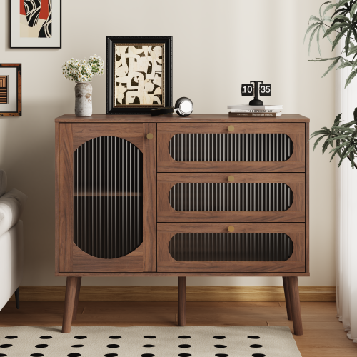 Accent Cabinet with 3 Drawers and Door, Wooden Storage Cabinet with Shelves, Sideboard for Living Room, Entryway, Natural