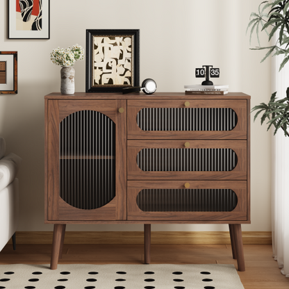 Accent Cabinet with 3 Drawers and Door, Wooden Storage Cabinet with Shelves, Sideboard for Living Room, Entryway, Natural