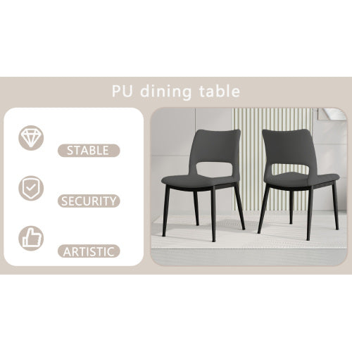 Modern Grey PU Leather Dining Chairs Set of 2 with Metal Legs for Kitchen, Restaurant and Office