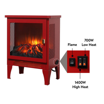 17 inch Freestanding Electric Fireplace Stove heater with 3D Flame effect,Classic Red