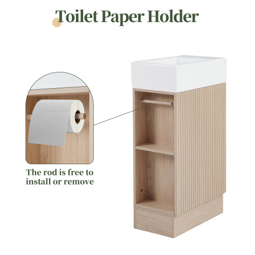 18.6" Bathroom Vanity with Sink, Bathroom Vanity Cabinet with Two-tier Shelf, Left or Right Orientation, Natural (Old Sku:WF308491AAN)