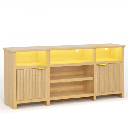 Oak Highboy LED TV Stand with Adjustable Storage Cabinets for 80 Inch TV Entertainment Center
