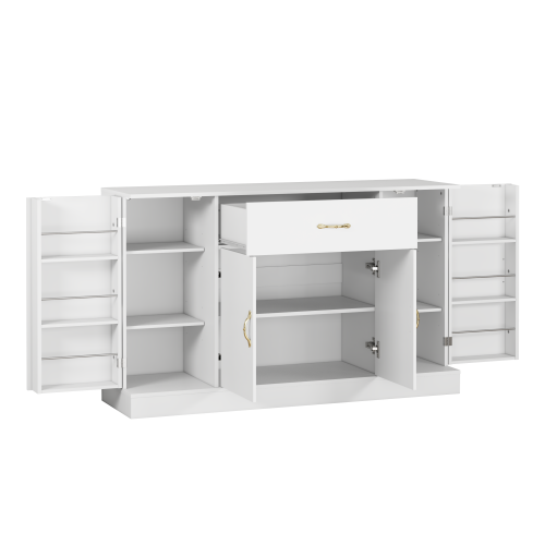 Sideboard Buffet Cabinet with Storage, Large Kitchen Storage Cabinet with 1 Drawer and 4 Doors, Modern Coffee Bar for Kitchen Dining Room, White