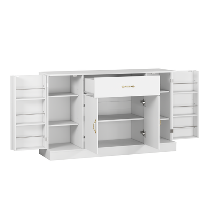 Sideboard Buffet Cabinet with Storage, Large Kitchen Storage Cabinet with 1 Drawer and 4 Doors, Modern Coffee Bar for Kitchen Dining Room, White