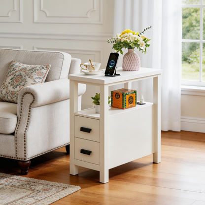 End Table with Charging Station,Side Tables with USB Ports & Outlets,Side Table with 2 Drawers, Small Wood Bedside Table, Small Rustic Side Table, Modern End Table with Drawer