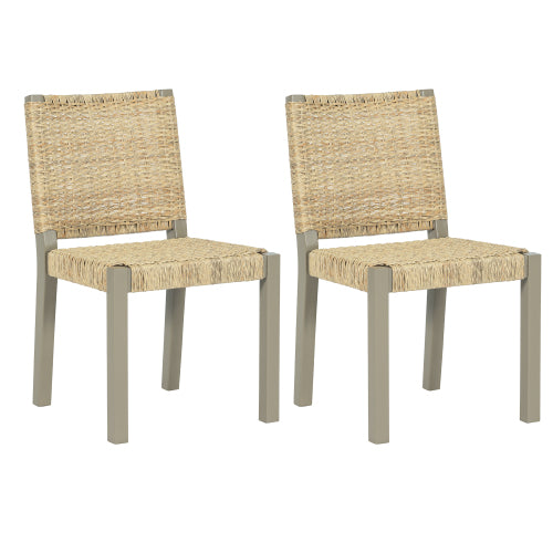 Rattan Back Solid Wood Dining Chairs, Set of 2, Champagne