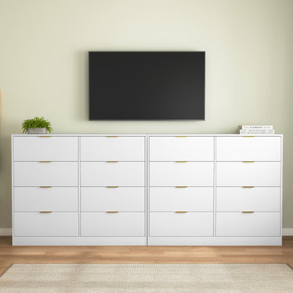 8 Drawers Dresser for Bedroom, Wood Bedroom Dresser Modern Drawer Chest, 8 Chest of Drawer, Tall Dresser for Closet, Dressers Organizer for Living Room, Closet, Hallway White