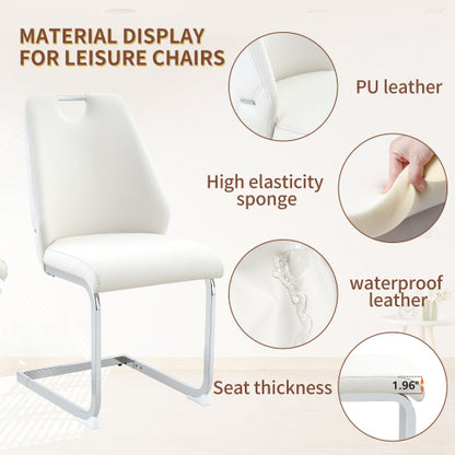 Set of 2 White Gold Mesh PU High Back Dining Chairs, Silver Back Ring Chrome Pull Handle Solid Iron Frame