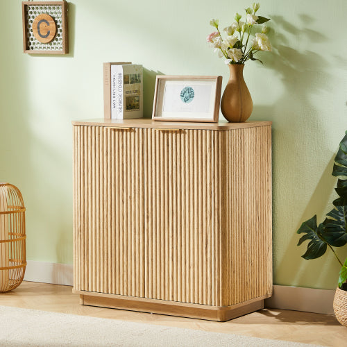 31.5'' Buffet Cabinet Sideboard with Curved Wave Design, Oak