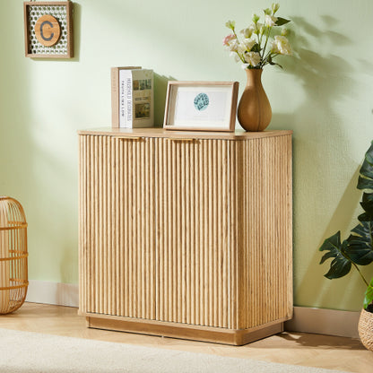 31.5'' Buffet Cabinet Sideboard with Curved Wave Design, Oak