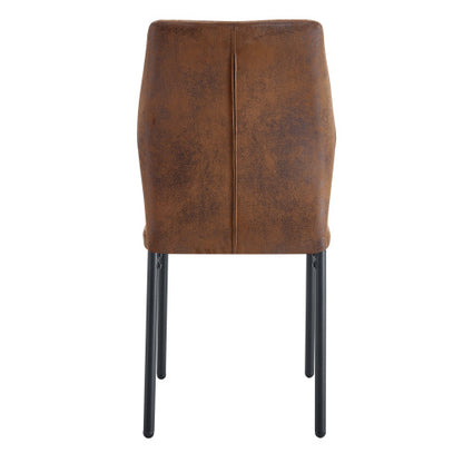 Striped Back Fabric Dining Chairs with Black Metal Legs, Set of 2, Brown