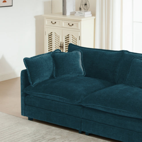 Blue Chenille Deep-Seat Single Reading Armchair with 1 Throw Pillow