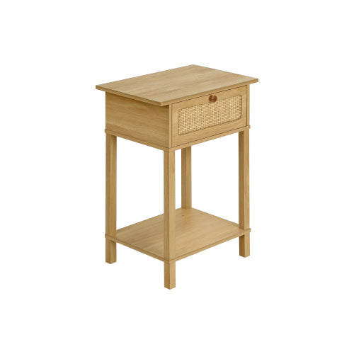 Natural Rattan Accent Table 2 Tier Storage Nightstand with Drawer