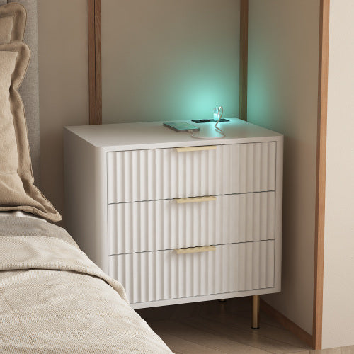 Nightstand with Charging Station, Smart Nightstand with Night Light, Modern Night Stand with Storage Cabinet for Bedroom