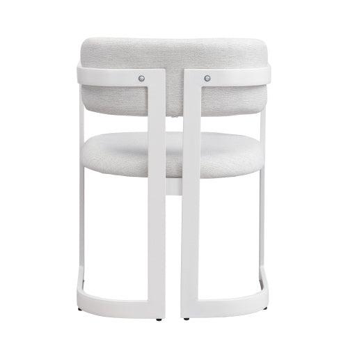 Set of 2 Beige Fabric Arm Dining Chairs, White Iron Metal Frame 265 LBS Weight Capacity