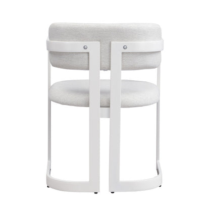 Set of 2 Beige Fabric Arm Dining Chairs, White Iron Metal Frame 265 LBS Weight Capacity