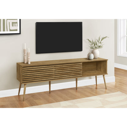 72 Inch Contemporary Walnut Laminate TV Stand with Sliding Doors & Cable Management